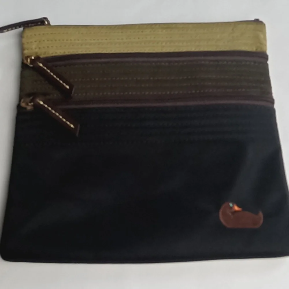 Dooney & Bourke Black and Olive Green Wristlet Clutch